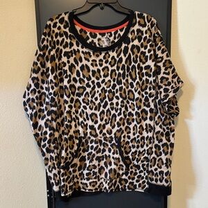 Susan Graver Leopard Print Knit Top in Black, Tan & Coral